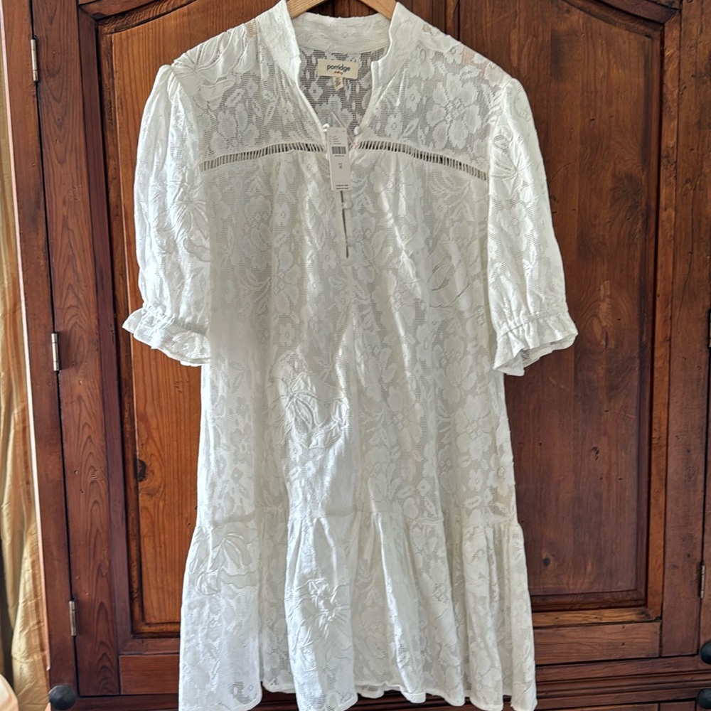 NWT ANTHROPOLOGIE PORRIDGE WHITE SHORT SLEEVE EYELET DRESS. SIZE M